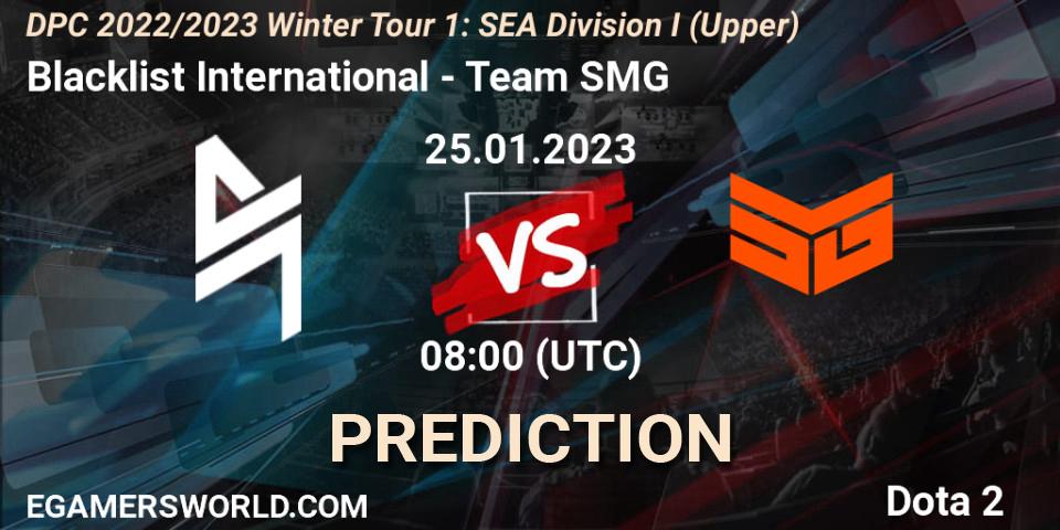 Blacklist International vs Team SMG: Betting TIp, Match Prediction. 25.01.2023 at 08:00. Dota 2, DPC 2022/2023 Winter Tour 1: SEA Division I (Upper)