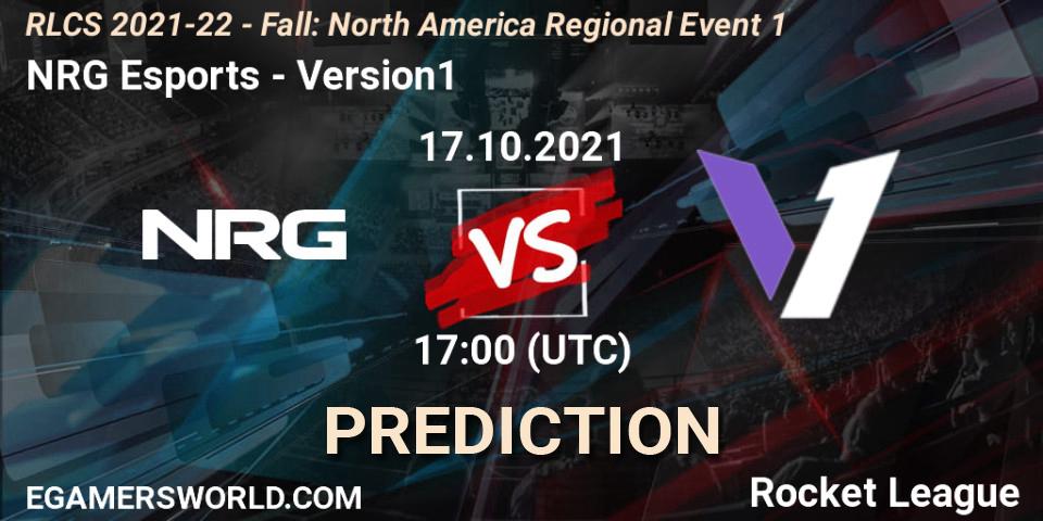 NRG Esports vs Version1: Betting TIp, Match Prediction. 17.10.2021 at 17:00. Rocket League, RLCS 2021-22 - Fall: North America Regional Event 1