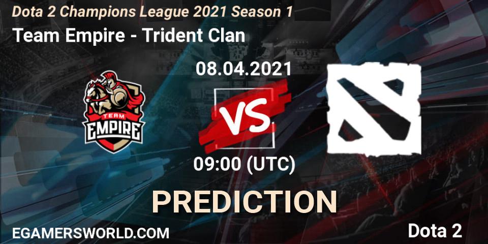 Team Empire vs Trident Clan: Betting TIp, Match Prediction. 07.04.2021 at 08:59. Dota 2, Dota 2 Champions League 2021 Season 1
