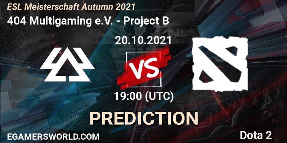 404 Multigaming e.V. vs Project B: Betting TIp, Match Prediction. 20.10.2021 at 19:18. Dota 2, ESL Meisterschaft Autumn 2021