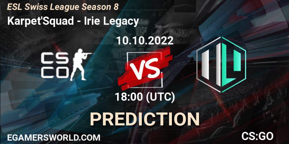 Karpet'Squad vs Irie Legacy: Betting TIp, Match Prediction. 10.10.2022 at 18:00. Counter-Strike (CS2), ESL Swiss League Season 8