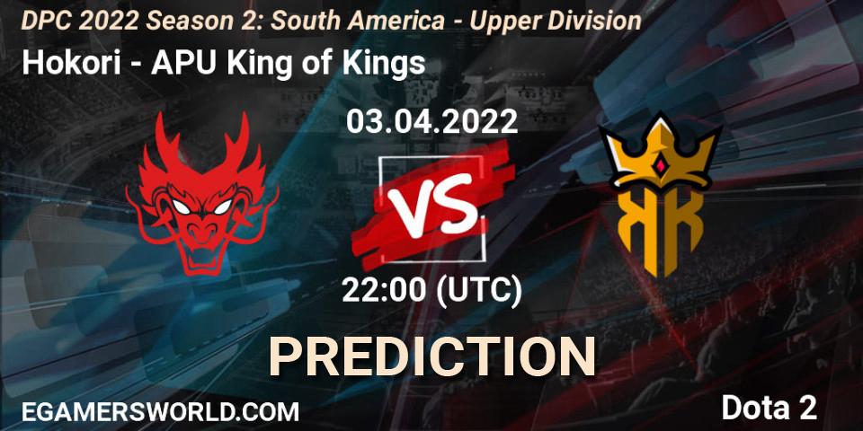 Hokori vs APU King of Kings: Betting TIp, Match Prediction. 03.04.2022 at 22:00. Dota 2, DPC 2021/2022 Tour 2 (Season 2): SA Division I (Upper)
