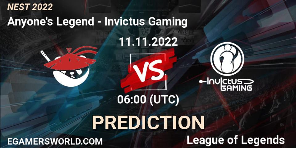 Anyone's Legend vs Invictus Gaming: Betting TIp, Match Prediction. 11.11.22. LoL, NEST 2022