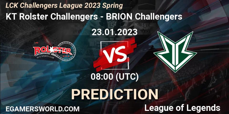 KT Rolster Challengers vs Brion Esports Challengers: Betting TIp, Match Prediction. 23.01.2023 at 08:35. LoL, LCK Challengers League 2023 Spring