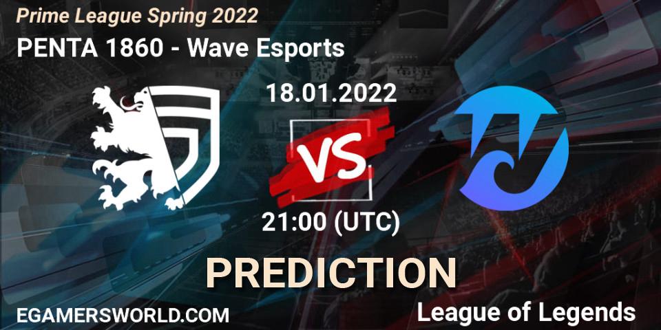 PENTA 1860 vs Wave Esports: Betting TIp, Match Prediction. 18.01.2022 at 21:20. LoL, Prime League Spring 2022