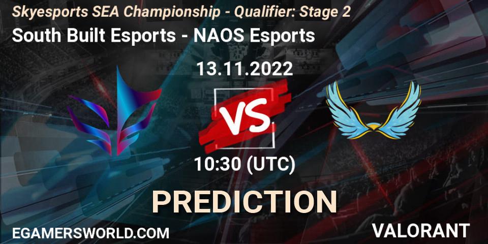South Built Esports vs NAOS Esports: Betting TIp, Match Prediction. 13.11.2022 at 10:30. VALORANT, Skyesports SEA Championship - Qualifier: Stage 2