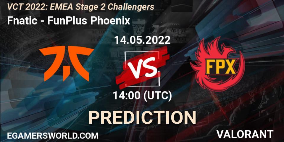 Fnatic vs FunPlus Phoenix: Betting TIp, Match Prediction. 14.05.2022 at 14:05. VALORANT, VCT 2022: EMEA Stage 2 Challengers