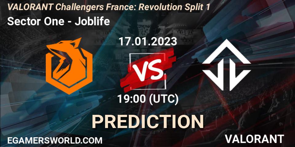 Sector One vs Joblife: Betting TIp, Match Prediction. 17.01.2023 at 19:25. VALORANT, VALORANT Challengers 2023 France: Revolution Split 1