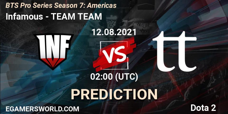 Infamous vs TEAM TEAM: Betting TIp, Match Prediction. 12.08.21. Dota 2, BTS Pro Series Season 7: Americas