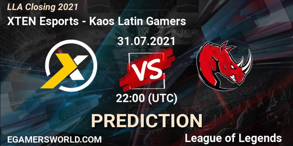 XTEN Esports vs Kaos Latin Gamers: Betting TIp, Match Prediction. 01.08.21. LoL, LLA Closing 2021