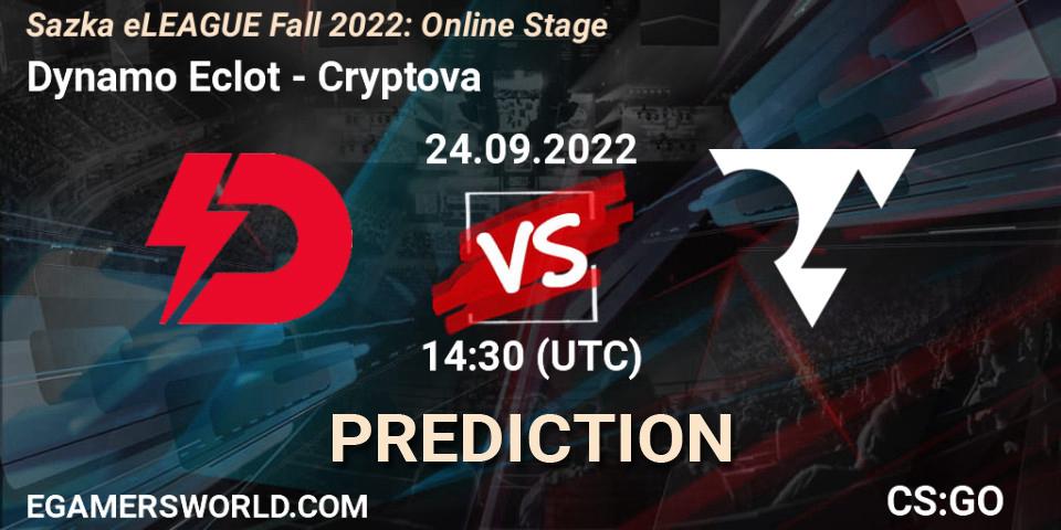 Dynamo Eclot vs Cryptova: Betting TIp, Match Prediction. 24.09.2022 at 14:30. Counter-Strike (CS2), Sazka eLEAGUE Fall 2022: Online Stage