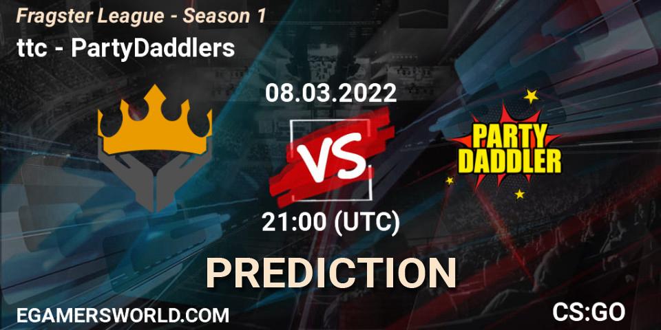 ttc vs PartyDaddlers: Betting TIp, Match Prediction. 17.03.2022 at 17:00. Counter-Strike (CS2), Fragster League - Season 1