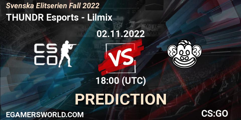 THUNDR Esports vs Lilmix: Betting TIp, Match Prediction. 02.11.2022 at 18:00. Counter-Strike (CS2), Svenska Elitserien Fall 2022