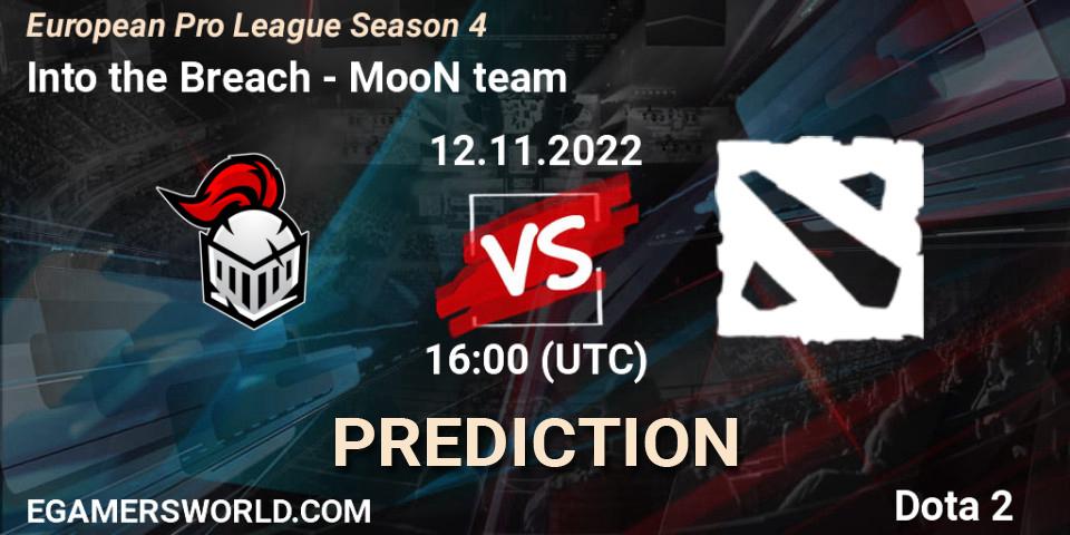 Into the Breach vs MooN team: Betting TIp, Match Prediction. 12.11.2022 at 16:08. Dota 2, European Pro League Season 4