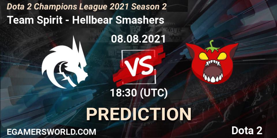 Team Spirit vs Hellbear Smashers: Betting TIp, Match Prediction. 08.08.2021 at 18:51. Dota 2, Dota 2 Champions League 2021 Season 2