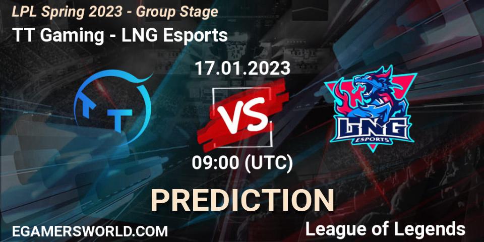 TT Gaming vs LNG Esports: Betting TIp, Match Prediction. 17.01.2023 at 09:00. LoL, LPL Spring 2023 - Group Stage