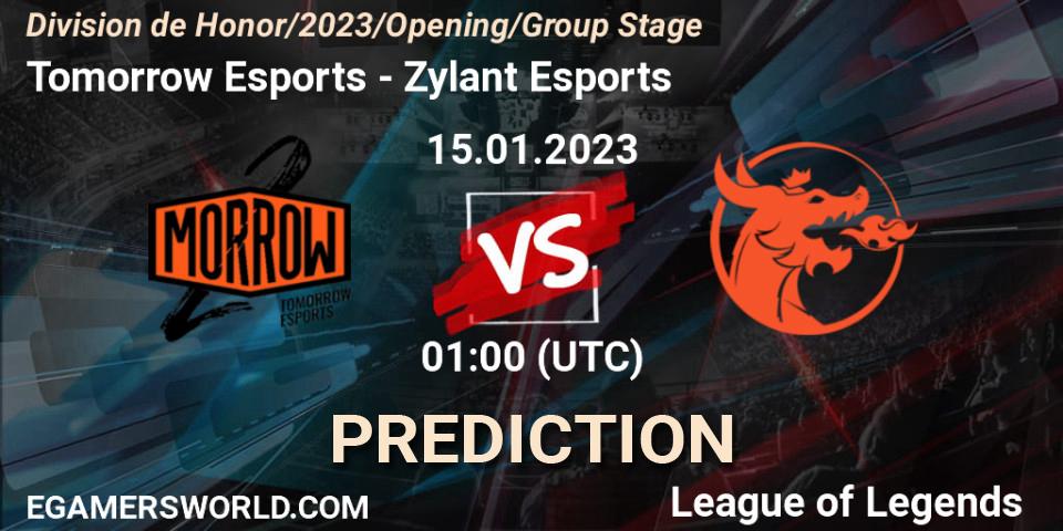 Tomorrow Esports vs Zylant Esports: Betting TIp, Match Prediction. 15.01.2023 at 01:00. LoL, División de Honor Opening 2023 - Group Stage