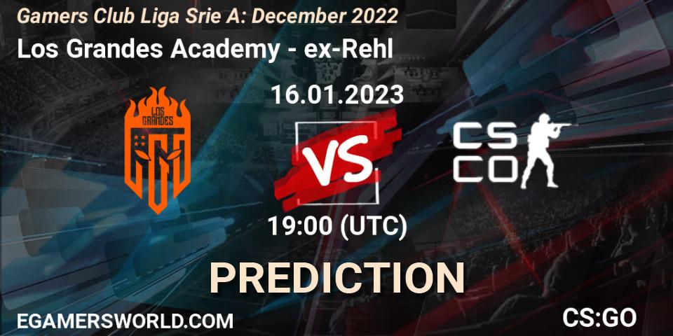 Los Grandes Academy vs ex-Rehl: Betting TIp, Match Prediction. 16.01.2023 at 19:00. Counter-Strike (CS2), Gamers Club Liga Série A: December 2022