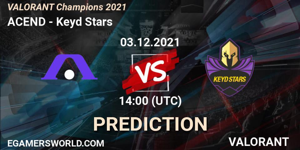 ACEND vs Keyd Stars: Betting TIp, Match Prediction. 03.12.2021 at 14:00. VALORANT, VALORANT Champions 2021