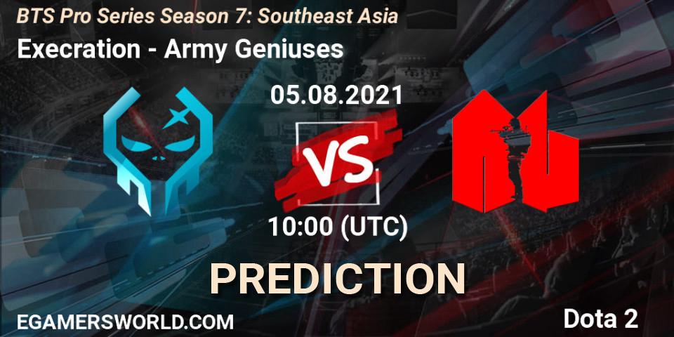 Execration vs Army Geniuses: Betting TIp, Match Prediction. 05.08.2021 at 10:50. Dota 2, BTS Pro Series Season 7: Southeast Asia