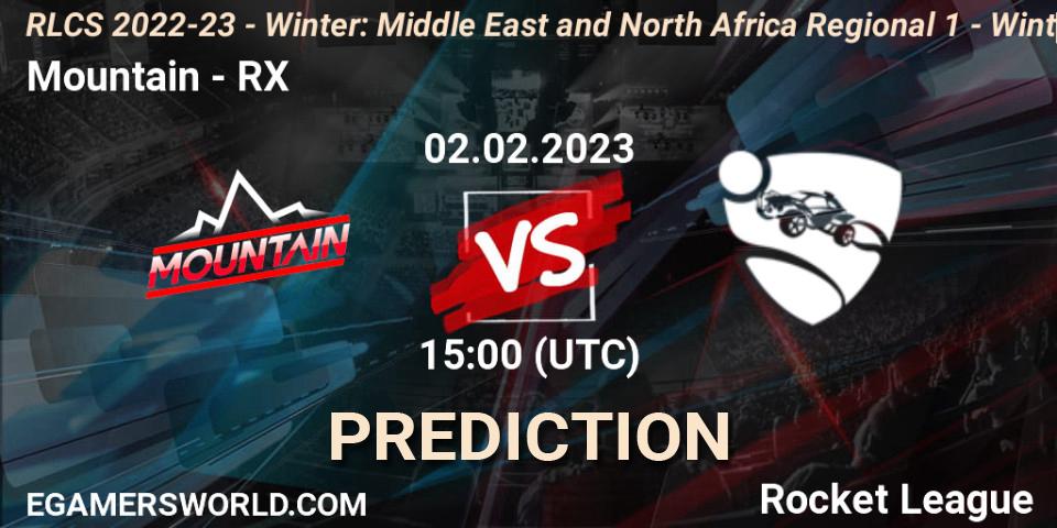 Mountain vs RX: Betting TIp, Match Prediction. 02.02.2023 at 15:00. Rocket League, RLCS 2022-23 - Winter: Middle East and North Africa Regional 1 - Winter Open