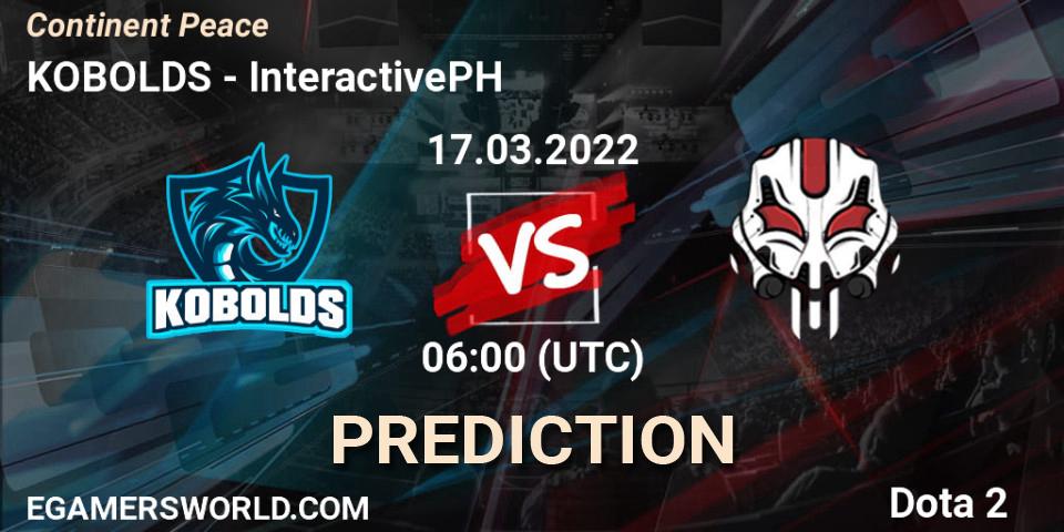 KOBOLDS vs InteractivePH: Betting TIp, Match Prediction. 15.03.2022 at 08:14. Dota 2, Continent Peace