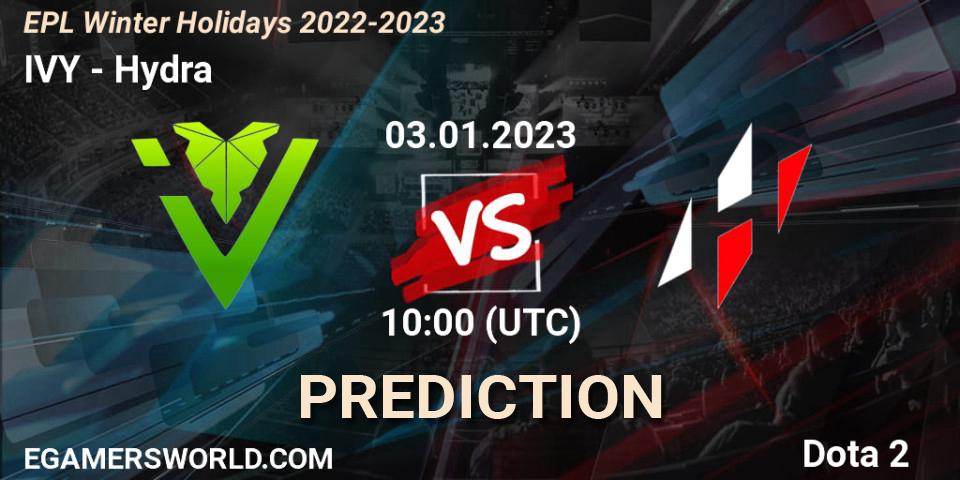 IVY vs Hydra: Betting TIp, Match Prediction. 03.01.2023 at 10:08. Dota 2, EPL Winter Holidays 2022-2023