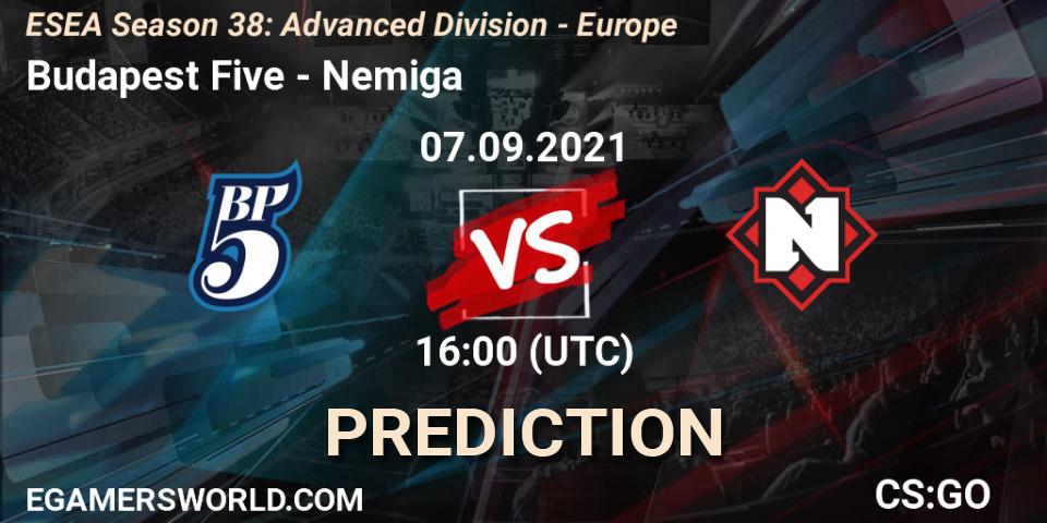 Budapest Five vs Nemiga: Betting TIp, Match Prediction. 07.09.2021 at 16:00. Counter-Strike (CS2), ESEA Season 38: Advanced Division - Europe