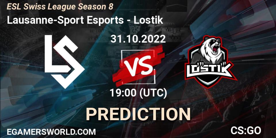 Lausanne-Sport Esports vs Lostik: Betting TIp, Match Prediction. 31.10.2022 at 19:00. Counter-Strike (CS2), ESL Swiss League Season 8