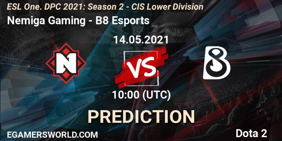 Nemiga Gaming vs B8 Esports: Betting TIp, Match Prediction. 14.05.2021 at 09:58. Dota 2, ESL One. DPC 2021: Season 2 - CIS Lower Division