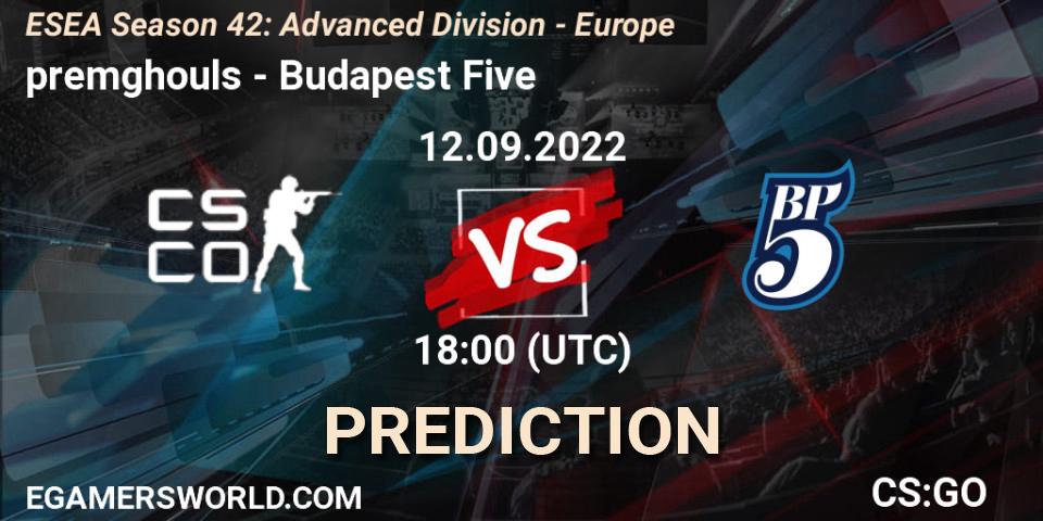 premghouls vs Budapest Five: Betting TIp, Match Prediction. 12.09.2022 at 18:00. Counter-Strike (CS2), ESEA Season 42: Advanced Division - Europe