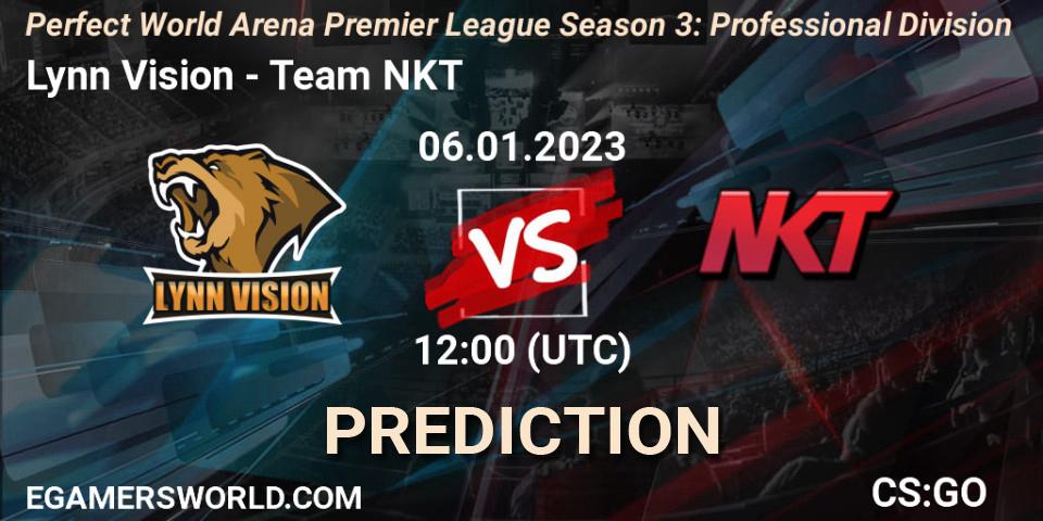 Lynn Vision vs Team NKT: Betting TIp, Match Prediction. 06.01.2023 at 12:00. Counter-Strike (CS2), Perfect World Arena Premier League Season 3: Professional Division
