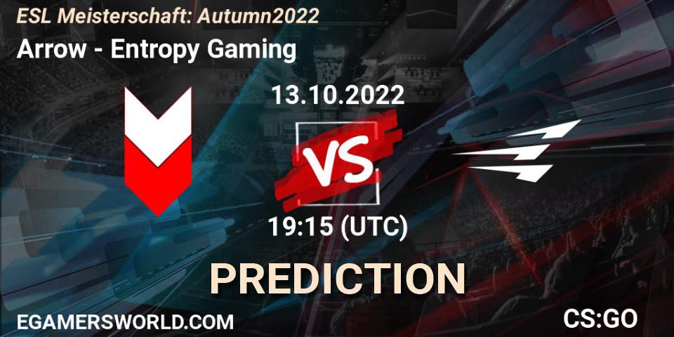 Arrow vs Entropy Gaming: Betting TIp, Match Prediction. 13.10.2022 at 19:15. Counter-Strike (CS2), ESL Meisterschaft: Autumn 2022