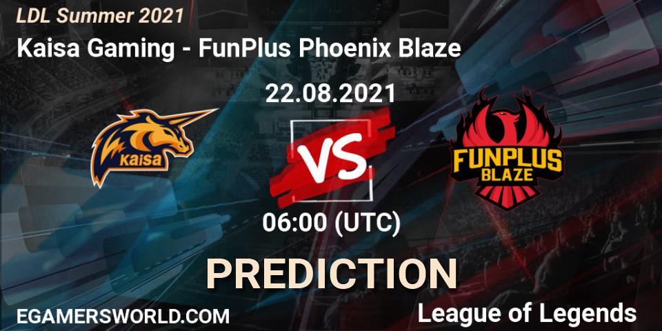 Kaisa Gaming vs FunPlus Phoenix Blaze: Betting TIp, Match Prediction. 22.08.2021 at 07:00. LoL, LDL Summer 2021