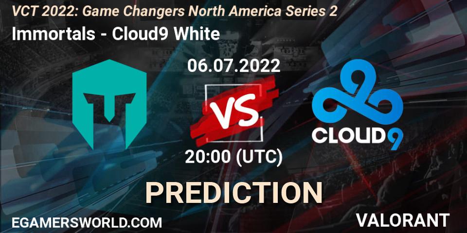 Immortals vs Cloud9 White: Betting TIp, Match Prediction. 06.07.2022 at 22:30. VALORANT, VCT 2022: Game Changers North America Series 2