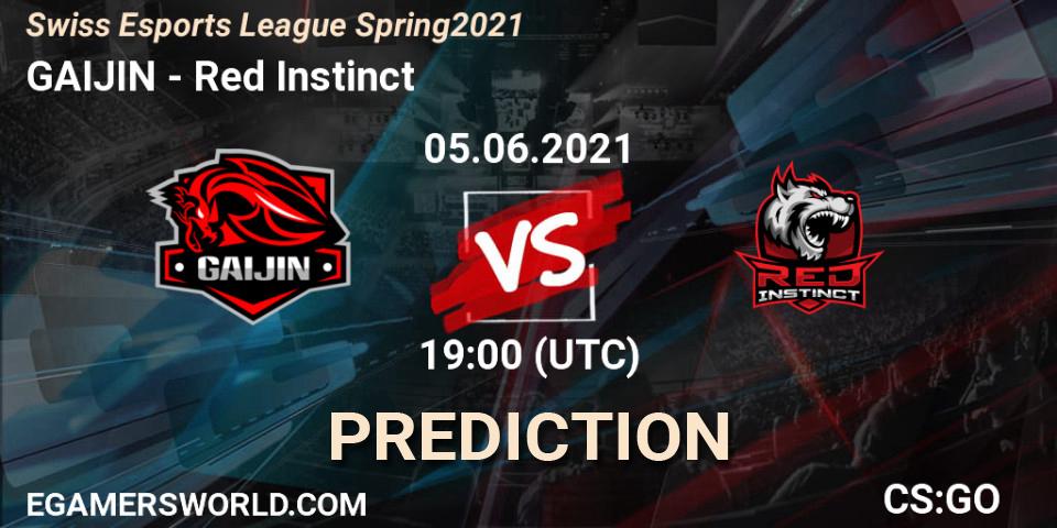 GAIJIN vs Red Instinct: Betting TIp, Match Prediction. 05.06.2021 at 18:30. Counter-Strike (CS2), Swiss Esports League Spring 2021