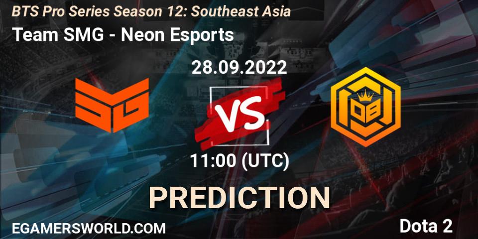 Team SMG vs Neon Esports: Betting TIp, Match Prediction. 28.09.2022 at 11:05. Dota 2, BTS Pro Series Season 12: Southeast Asia