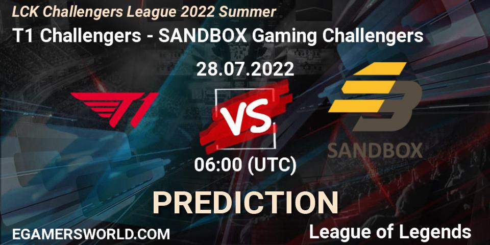 T1 Challengers vs SANDBOX Gaming Challengers: Betting TIp, Match Prediction. 28.07.2022 at 06:00. LoL, LCK Challengers League 2022 Summer
