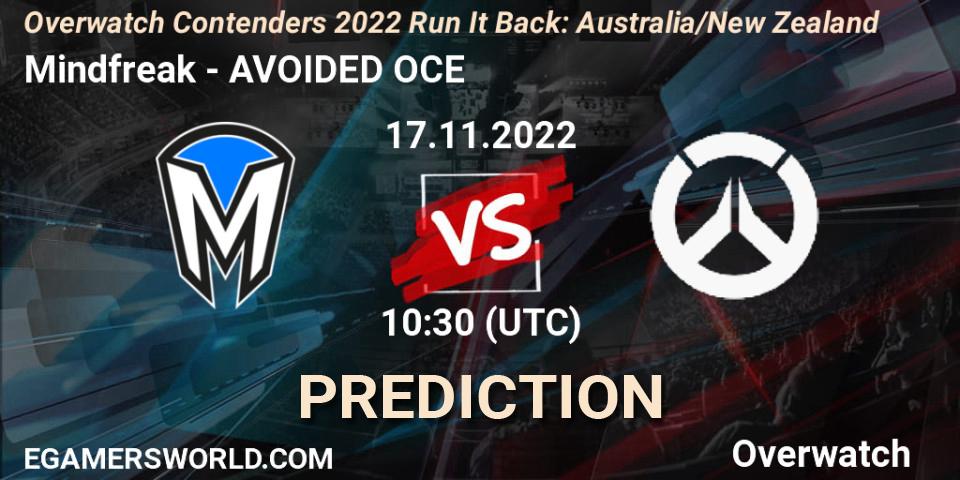 Mindfreak vs AVOIDED OCE: Betting TIp, Match Prediction. 17.11.2022 at 08:45. Overwatch, Overwatch Contenders 2022 - Australia/New Zealand - November