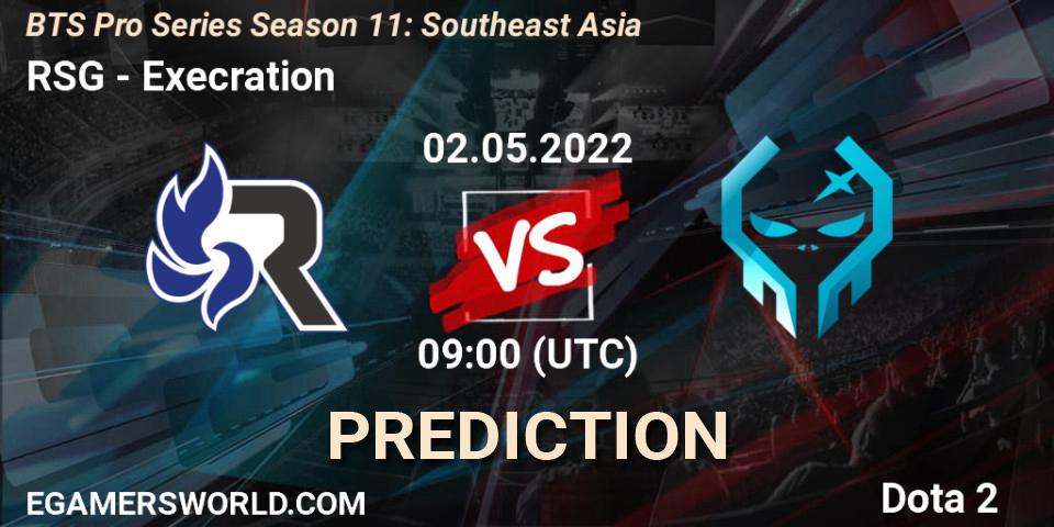 RSG vs Execration: Betting TIp, Match Prediction. 02.05.2022 at 09:19. Dota 2, BTS Pro Series Season 11: Southeast Asia