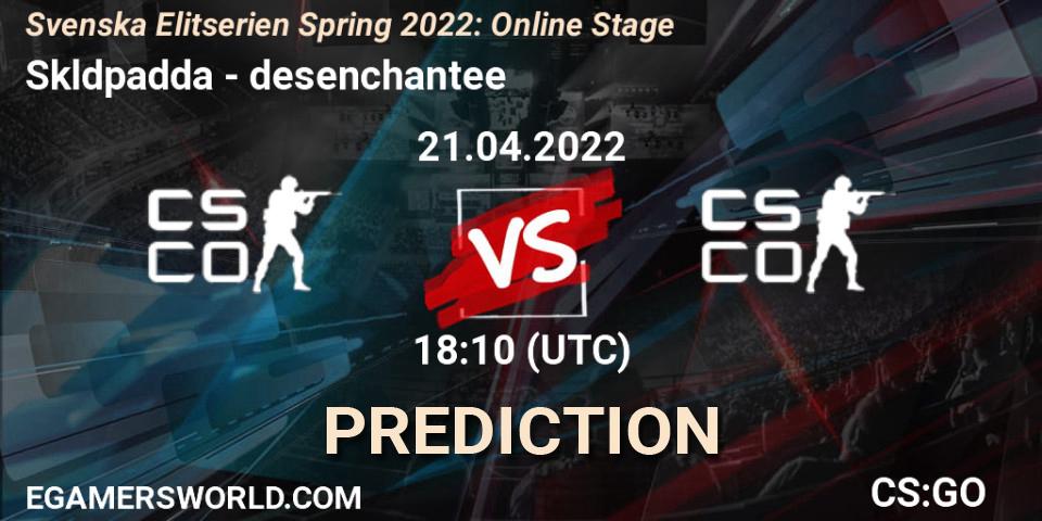 Sköldpadda vs desenchantee: Betting TIp, Match Prediction. 21.04.2022 at 18:10. Counter-Strike (CS2), Svenska Elitserien Spring 2022: Online Stage