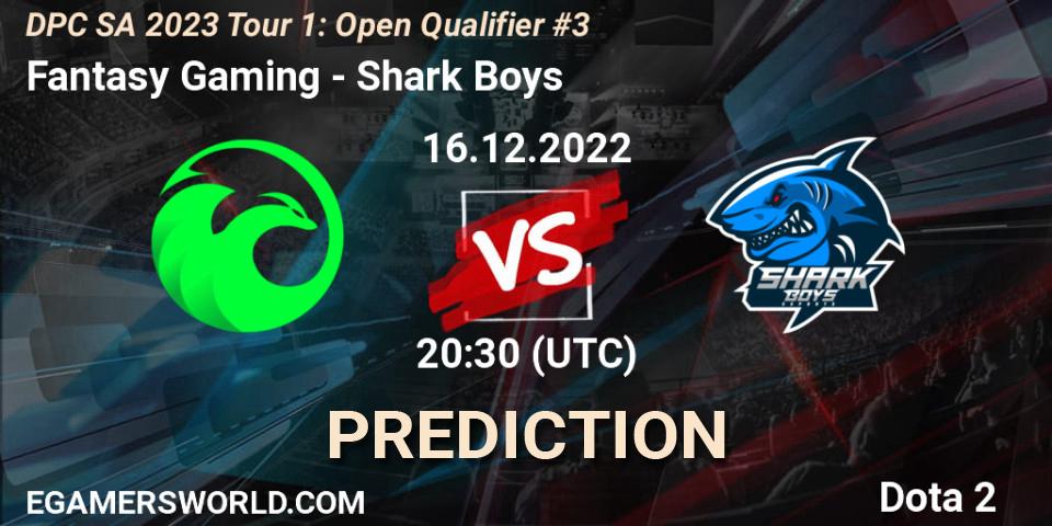 Fantasy Gaming vs Shark Boys: Betting TIp, Match Prediction. 16.12.2022 at 20:38. Dota 2, DPC SA 2023 Tour 1: Open Qualifier #3