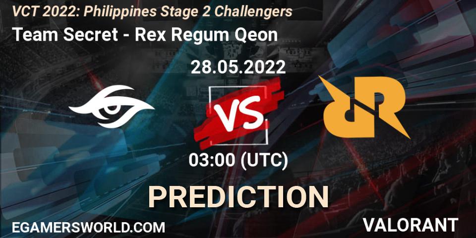 Team Secret vs Rex Regum Qeon: Betting TIp, Match Prediction. 28.05.22. VALORANT, VCT 2022: Philippines Stage 2 Challengers