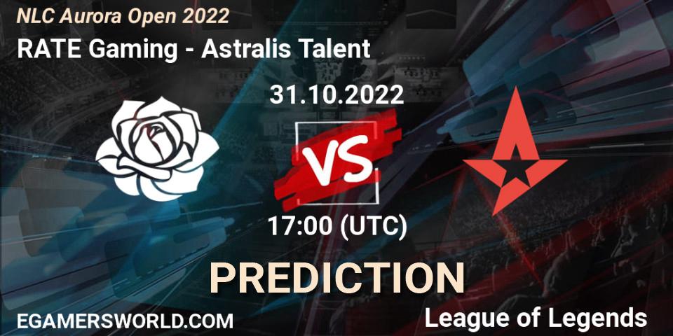 RATE Gaming vs Astralis Talent: Betting TIp, Match Prediction. 31.10.2022 at 17:00. LoL, NLC Aurora Open 2022
