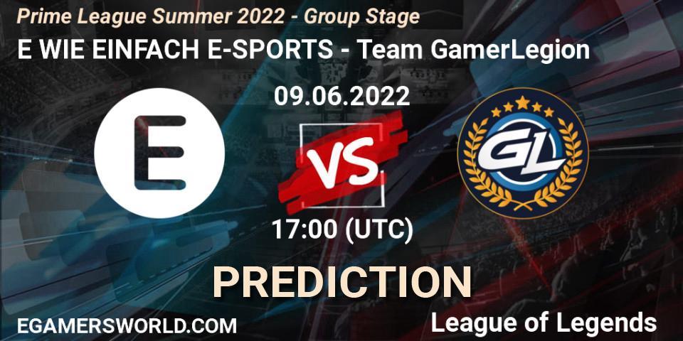 E WIE EINFACH E-SPORTS vs Team GamerLegion: Betting TIp, Match Prediction. 09.06.2022 at 19:00. LoL, Prime League Summer 2022 - Group Stage