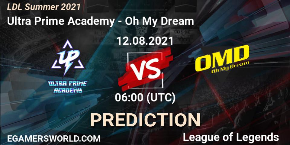 Ultra Prime Academy vs Oh My Dream: Betting TIp, Match Prediction. 12.08.2021 at 07:00. LoL, LDL Summer 2021
