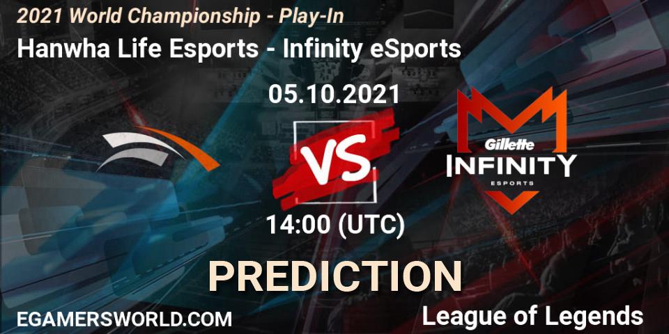 Hanwha Life Esports vs Infinity eSports: Betting TIp, Match Prediction. 05.10.2021 at 14:10. LoL, 2021 World Championship - Play-In