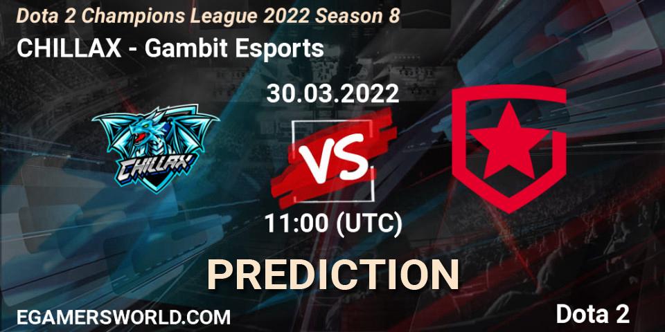 CHILLAX vs Gambit Esports: Betting TIp, Match Prediction. 30.03.2022 at 11:00. Dota 2, Dota 2 Champions League 2022 Season 8