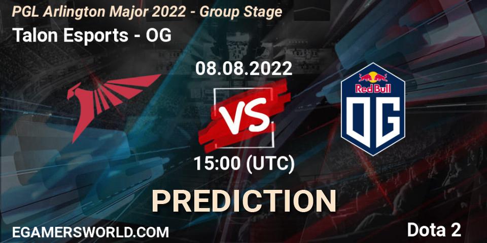 Talon Esports vs OG: Betting TIp, Match Prediction. 08.08.2022 at 14:59. Dota 2, PGL Arlington Major 2022 - Group Stage