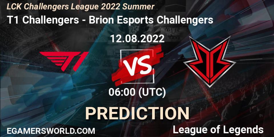 T1 Challengers vs Brion Esports Challengers: Betting TIp, Match Prediction. 12.08.2022 at 06:00. LoL, LCK Challengers League 2022 Summer